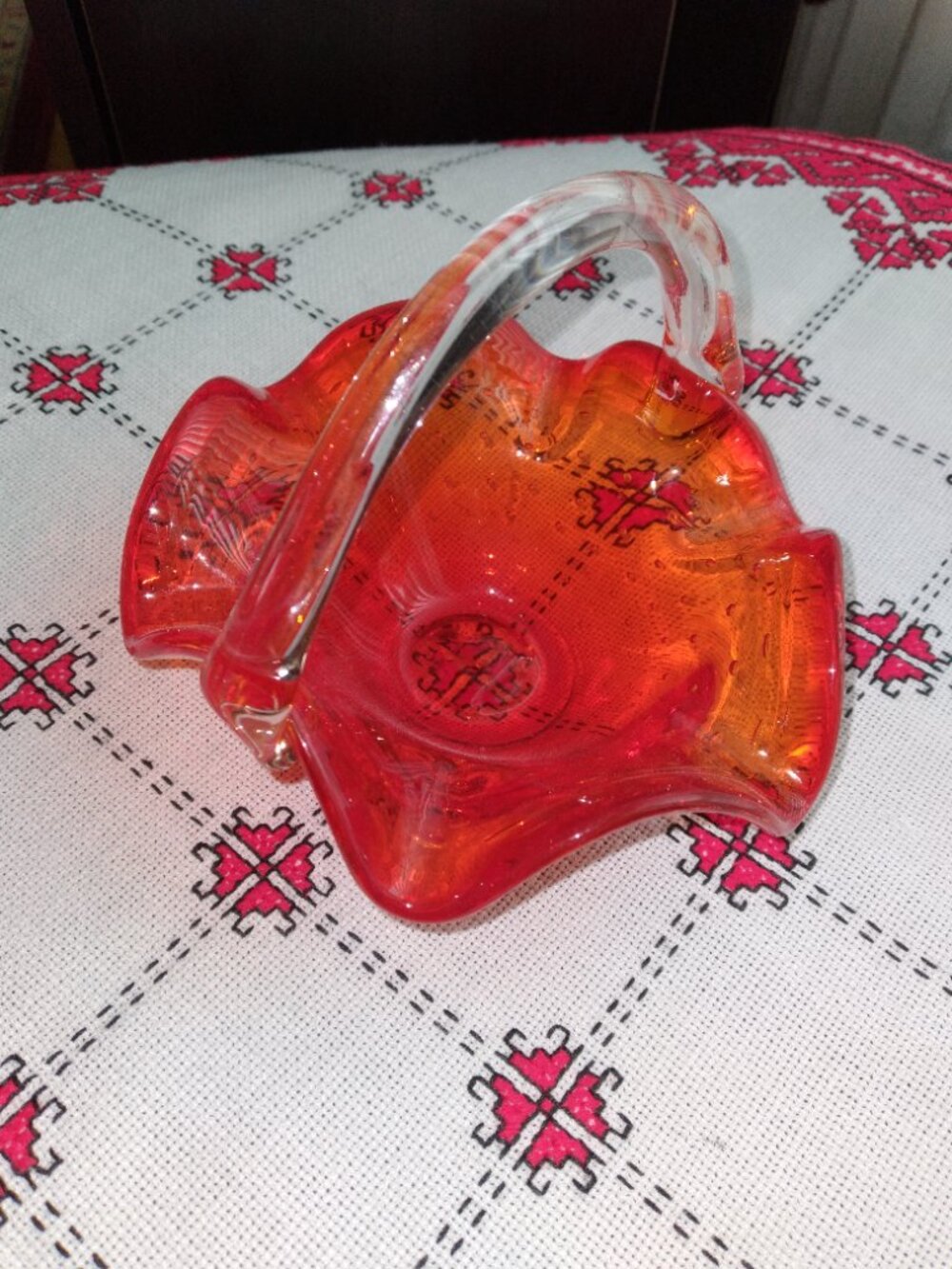 Art handmade glass Basket, Vintage, Made in Italy